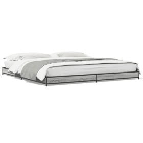 Estructura cama madera ingeniería metal gris Sonoma 180x200 cm de vidaXL, Camas y somieres - Ref: Foro24-845134, Precio: 98,9...