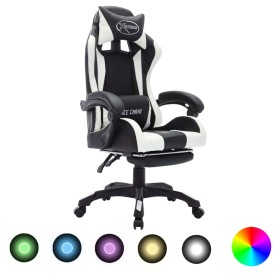 Gaming-Stuhl mit RGB-LED-Lichtern aus schwarzem und weißem Kunstleder von vidaXL, Bürostühle - Ref: Foro24-288011, Preis: 195...