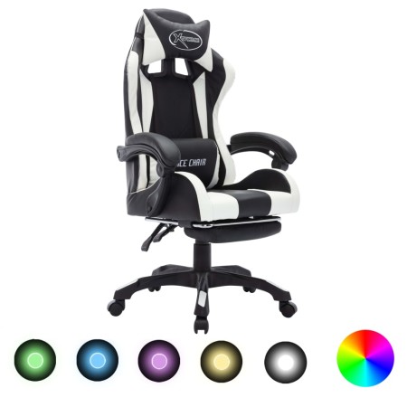 Silla gaming con luces LED RGB cuero sintético blanco y negro de vidaXL, Sillas de oficina - Ref: Foro24-288011, Precio: 194,...