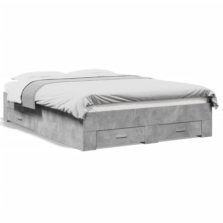 Concrete gray engineered wood bed with drawers 135x190 cm by vidaXL, Beds and slatted bases - Ref: Foro24-3280408, Price: 179...