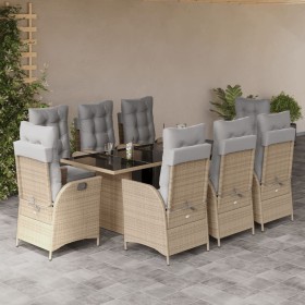 9-teiliges Garten-Esszimmer-Set mit Kissen synthetisches Rattan beige von vidaXL, Gartensets - Ref: Foro24-3213361, Preis: 1,...