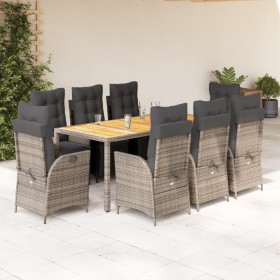 Set comedor jardín 9 pzas y cojines ratán sintético gris de vidaXL, Conjuntos de jardín - Ref: Foro24-3213349, Precio: 1,00 €...