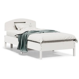 Bed frame with white pine wood headboard 75x190 cm by vidaXL, Beds and slatted bases - Ref: Foro24-3207242, Price: 129,26 €, ...