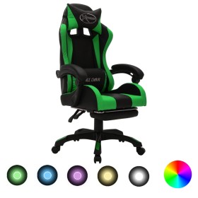 Silla gaming con luces LED RGB cuero sintético verde y negro de vidaXL, Sillas de oficina - Ref: Foro24-288009, Precio: 177,9...