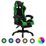 Silla gaming con luces LED RGB cuero sintético verde y negro de vidaXL, Sillas de oficina - Ref: Foro24-288009, Precio: 179,2...