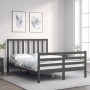 Double bed frame with gray solid wood headboard by vidaXL, Beds and slatted bases - Ref: Foro24-3193768, Price: 169,99 €, Dis...