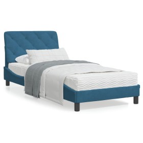 Bed frame with blue velvet headboard 90x190 cm by vidaXL, Beds and slatted bases - Ref: Foro24-3207897, Price: 167,99 €, Disc...