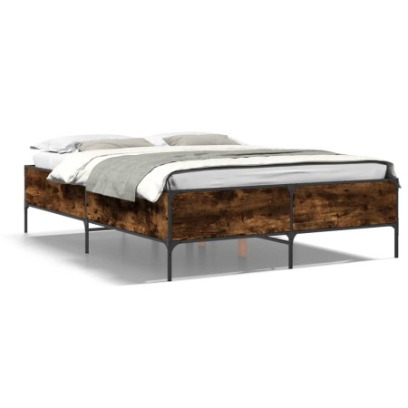 Estructura cama madera ingeniería metal roble ahumado 120x200cm de vidaXL, Camas y somieres - Ref: Foro24-3279804, Precio: 13...