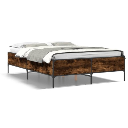 Estructura cama madera ingeniería metal roble ahumado 120x190cm de vidaXL, Camas y somieres - Ref: Foro24-3279819, Precio: 13...