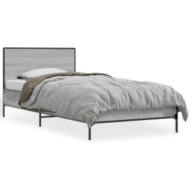 Estructura cama madera ingeniería metal gris Sonoma 90x200 cm de vidaXL, Camas y somieres - Ref: Foro24-845520, Precio: 107,9...