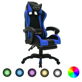 Silla gaming con luces LED RGB cuero sintético azul y negro de vidaXL, Sillas de oficina - Ref: Foro24-288006, Precio: 201,66...