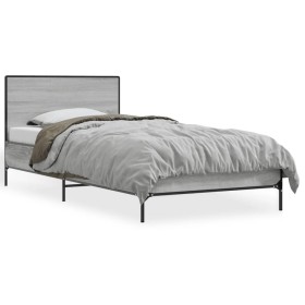 Estructura cama madera ingeniería metal gris Sonoma 75x190 cm de vidaXL, Camas y somieres - Ref: Foro24-845560, Precio: 101,9...