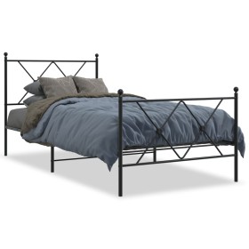 Estructura de cama con cabecero y estribo metal negro 90x200 cm de vidaXL, Camas y somieres - Ref: Foro24-376513, Precio: 81,...