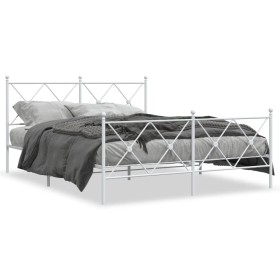 Metal bed frame with headboard and white footboard 160x200 cm by vidaXL, Beds and slatted bases - Ref: Foro24-376572, Price: ...