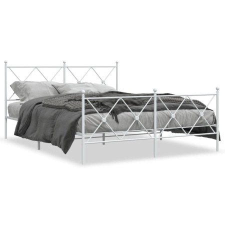 Estructura cama metal con cabecero y estribo blanco 160x200 cm de vidaXL, Camas y somieres - Ref: Foro24-376572, Precio: 129,...