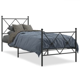 Bed frame with headboard and black metal footboard 80x200 cm by vidaXL, Beds and slatted bases - Ref: Foro24-376511, Price: 7...