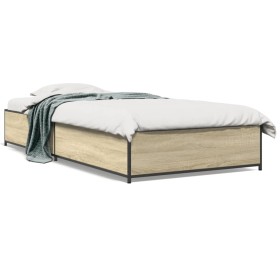 Estructura cama madera ingeniería metal roble Sonoma 75x190 cm de vidaXL, Camas y somieres - Ref: Foro24-845122, Precio: 78,9...