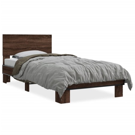 Estructura cama madera ingeniería metal marrón roble 100x200 cm de vidaXL, Camas y somieres - Ref: Foro24-845806, Precio: 101...