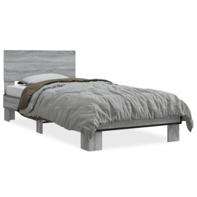 Estructura cama madera ingeniería metal gris Sonoma 90x200 cm de vidaXL, Camas y somieres - Ref: Foro24-845810, Precio: 98,99...