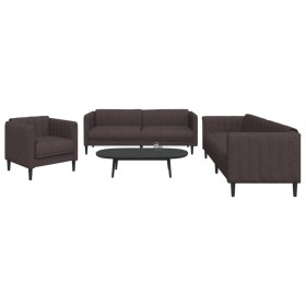 Dreiteiliges Sofaset in dunkelbraunem Stoff. von vidaXL, Sofas - Ref: Foro24-3209232, Preis: 708,79 €, Rabatt: %