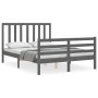 Double bed frame with gray solid wood headboard by vidaXL, Beds and slatted bases - Ref: Foro24-3193768, Price: 169,99 €, Dis...