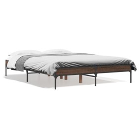 Oak brown metal engineered wood bed frame 120x200 cm by vidaXL, Beds and slatted bases - Ref: Foro24-845025, Price: 100,10 €,...