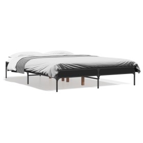 Engineered wood and black metal bed frame 120x190cm by vidaXL, Beds and slatted bases - Ref: Foro24-845046, Price: 97,96 €, D...