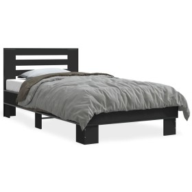 Engineered wood and black metal bed frame 100x200 cm by vidaXL, Beds and slatted bases - Ref: Foro24-845647, Price: 103,04 €,...