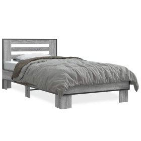 Estructura cama madera ingeniería metal gris Sonoma 90x190 cm de vidaXL, Camas y somieres - Ref: Foro24-846087, Precio: 108,3...