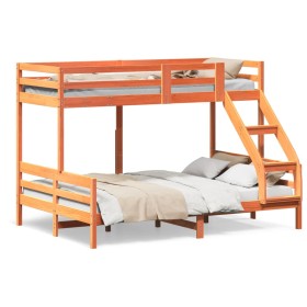 Solid wax brown pine wood bunk bed 90x200/140x200 cm by vidaXL, Beds and slatted bases - Ref: Foro24-3207192, Price: 345,99 €...