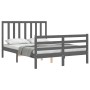 Double bed frame with gray solid wood headboard by vidaXL, Beds and slatted bases - Ref: Foro24-3193768, Price: 169,99 €, Dis...