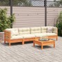 5-piece garden sofa set with pine wood and brown wax cushions. by vidaXL, Garden sets - Ref: Foro24-3299283, Price: 413,31 €,...