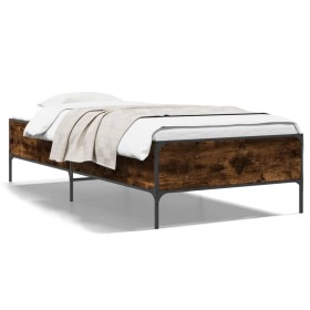 Engineered wood bed frame metal smoke oak 75x190 cm by vidaXL, Beds and slatted bases - Ref: Foro24-844993, Price: 84,99 €, D...