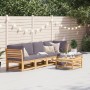 6-piece garden furniture set with solid acacia wood and cushions by vidaXL, Modular outdoor sofas - Ref: Foro24-3214310, Pric...