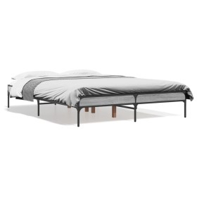 Estructura cama madera ingeniería metal gris Sonoma 135x190 cm de vidaXL, Camas y somieres - Ref: Foro24-845044, Precio: 104,...