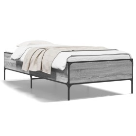 Estructura cama madera ingeniería metal gris Sonoma 100x200 cm de vidaXL, Camas y somieres - Ref: Foro24-844964, Precio: 92,9...