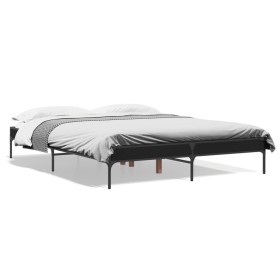 Engineered wood and black metal bed frame 160x200cm by vidaXL, Beds and slatted bases - Ref: Foro24-845006, Price: 110,69 €, ...