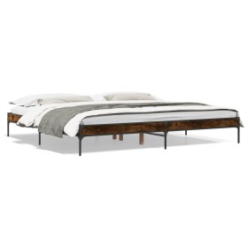 Estructura cama madera ingeniería metal roble ahumado 200x200cm de vidaXL, Camas y somieres - Ref: Foro24-844998, Precio: 113...