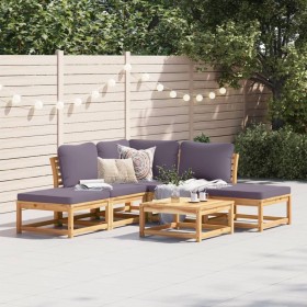 6-teiliges Gartenmöbel-Set mit Kissen aus massivem Akazienholz von vidaXL, Modulare Sofas für den Außenbereich - Ref: Foro24-...