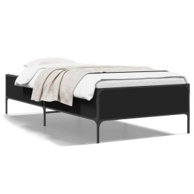 Engineered wood and black metal bed frame 90x200 cm by vidaXL, Beds and slatted bases - Ref: Foro24-844966, Price: 92,99 €, D...