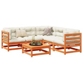 Set Gartensofas 6 Stück massives Kiefernholz wachsbraun von vidaXL, Gartensets - Ref: Foro24-3299442, Preis: 376,99 €, Rabatt: %