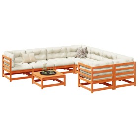 9-piece garden sofa set with pine wood furniture and brown wax cushions by vidaXL, Garden sets - Ref: Foro24-3299371, Price: ...