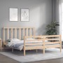 Double bed frame with solid wood headboard by vidaXL, Beds and slatted bases - Ref: Foro24-3193796, Price: 136,69 €, Discount: %