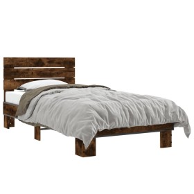 Engineered wood bed frame metal smoke oak 75x190 cm by vidaXL, Beds and slatted bases - Ref: Foro24-845749, Price: 94,51 €, D...