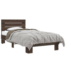 Engineered wood metal bed frame oak brown 90x190 cm by vidaXL, Beds and slatted bases - Ref: Foro24-845756, Price: 100,65 €, ...