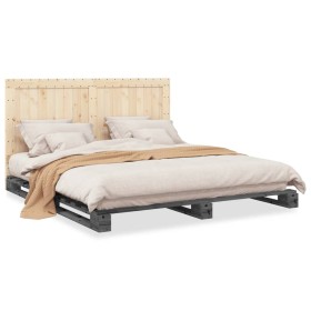 Gray pine wood bed frame with headboard 200x200cm by vidaXL, Beds and slatted bases - Ref: Foro24-3281549, Price: 242,64 €, D...