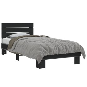 Engineered wood and black metal bed frame 90x200 cm by vidaXL, Beds and slatted bases - Ref: Foro24-845742, Price: 101,99 €, ...