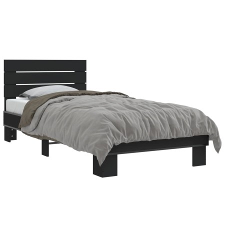 Engineered wood and black metal bed frame 100x200 cm by vidaXL, Beds and slatted bases - Ref: Foro24-845737, Price: 105,69 €,...