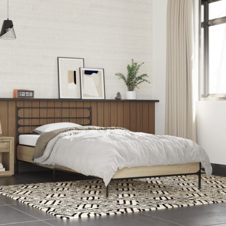 Sonoma oak metal engineered wood bed frame 90x200 cm by vidaXL, Beds and slatted bases - Ref: Foro24-845583, Price: 97,99 €, ...