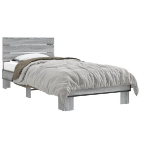 Estructura cama madera ingeniería metal gris Sonoma 100x200 cm de vidaXL, Camas y somieres - Ref: Foro24-845740, Precio: 104,...